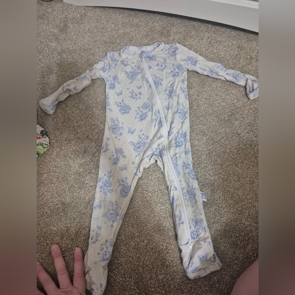 Floral Blue and White Kids One Piece